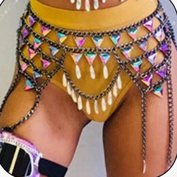 Irridescent sequin crystal metallic skirt harness festival rave mermaid belt new